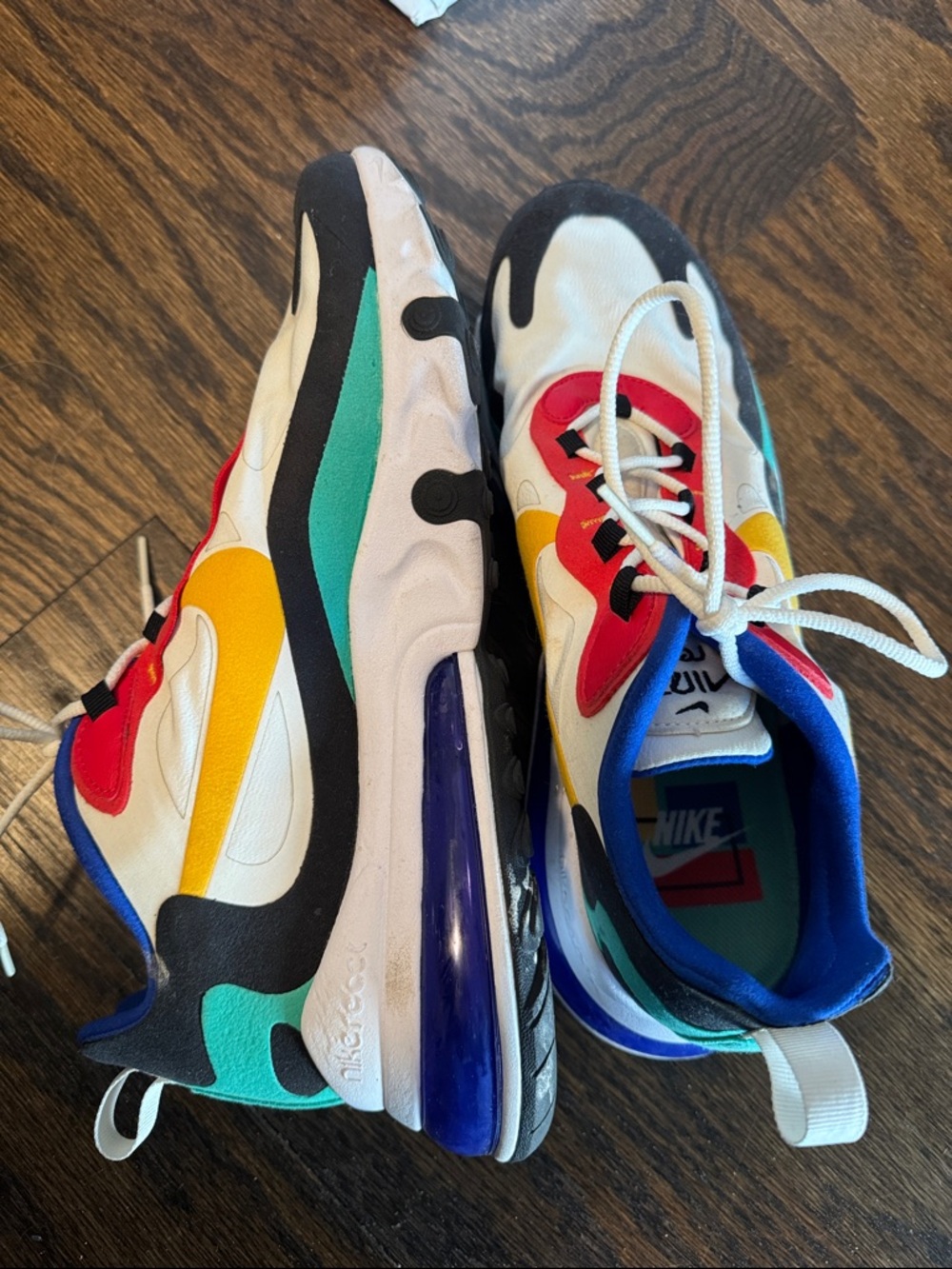 Nike Air Max 270 React - White with Yellow, Teal, Black & Red Accents - Picture 4 of 5